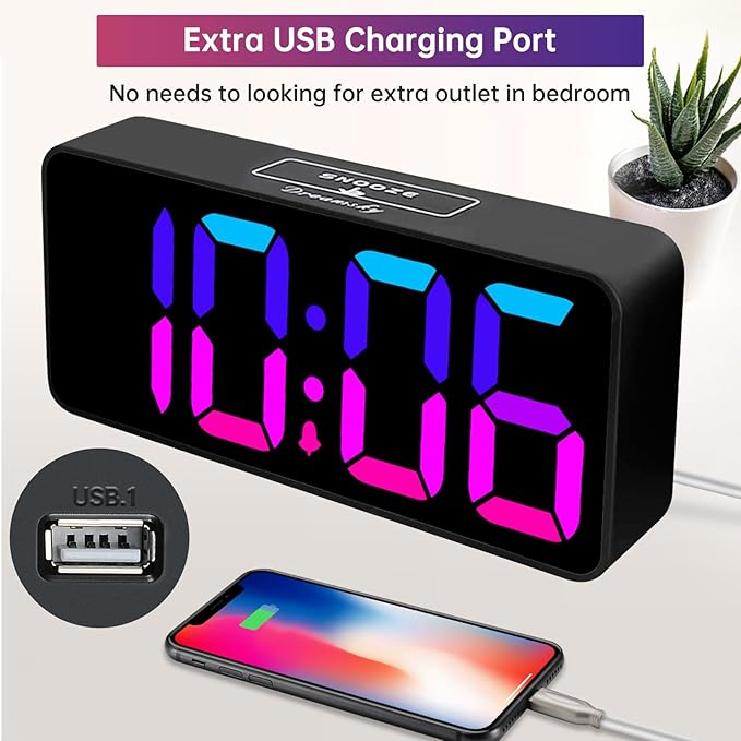 DreamSky Large Digital Alarm Clock Big Numbers for Seniors & Visually Impaired, RGB 9 Inches Desk Clock for Bedroom, Dimmable Jumbo Display, USB Ports, Loud Alarm for Heavy Sleepers, Adjustable Volume