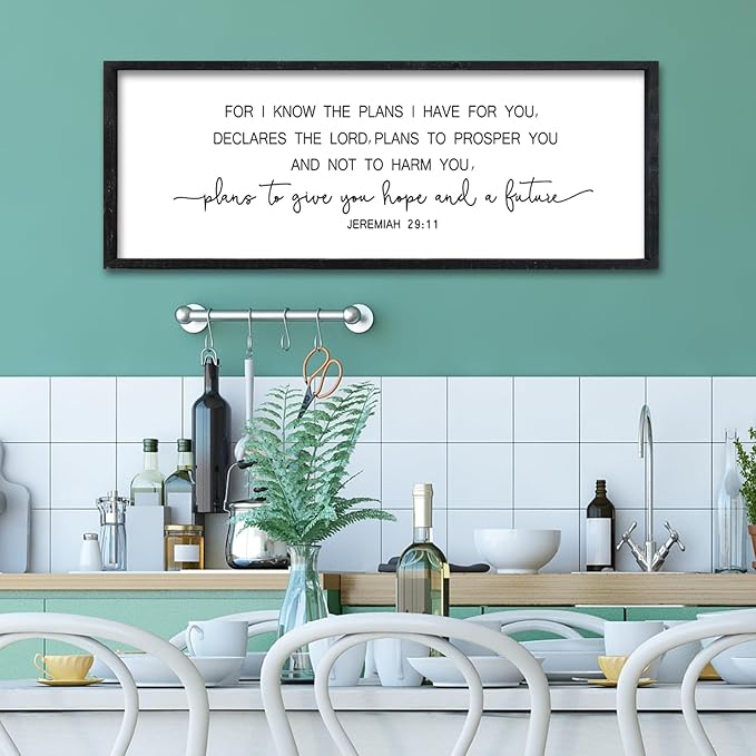 Surfapans Jeremiah 29 11 Scripture Wall Art 32"x12" Motivational Bible Verse For I Know The Plans I Have For You Sign Large Christian Home Blessing Religious Inspirational Quote Office Hanging (Black)