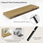 Heimlove Oak Bathroom Shelves Floating Shelves for Wall Shelf Over Toilet Long Mounted Modern Farmhouse,48 x 12 Shelves with Invisible Brackets for Living Room, Kitchen, Bedroom
