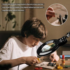 Bifocals Magnifying Desk Lamp with Clamp, 5 Diopter with 20 Diopter, 6 Inch Detachable Lens and 120PCS LEDs, 3 Color Modes 1200 Lumens Swivel Arm Magnifying Lamp with Light for Crafts (Black)