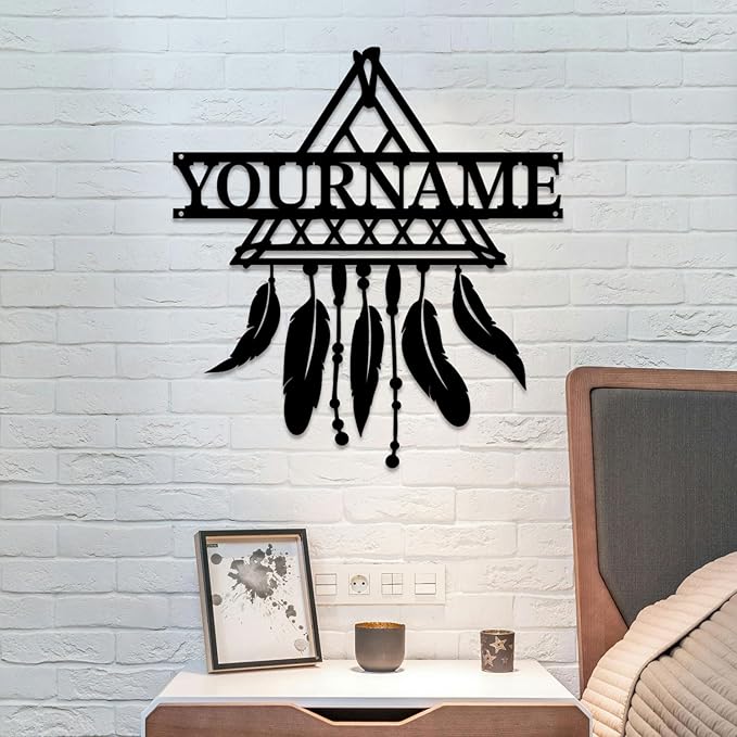 Personalized Dream Catcher Metal Wall Art - Custom Name Iron Sign for Home Decor, 8-30 Inch Black (Style G)
