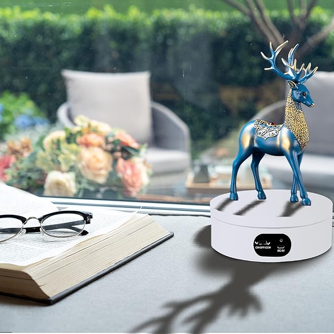 Rotating Display Stand, 360 Degree Motorized Tumbler Display Turner for Photography Products, Spinning Display Stand,Turner For Tumblers for Glitter Cups Lazy Susan 4.72" 4.4lb Load White
