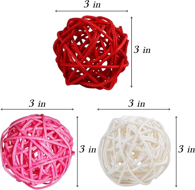 STMK 9 Pcs 3 Inch Valentine’s Day Rattan Balls Decorative, Wedding Wicker Balls Decorations for Valentine’s Day Decor DIY Vase Bowl Filler Wedding Decoration