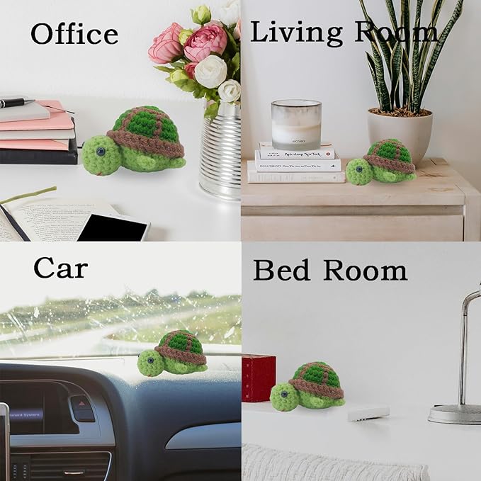 Handmade Funny Positive Turtle Crochet Birthday Gifts, 1.6inch high Sea Turtle with Positive Affirmation Card, Cute Home Office Car Decoration for Friends Coworkers, Inspirational Gifts Ornament