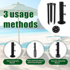 Patio Umbrella Stand Base,Heavy Duty Outdoor Umbrella Holder with 3 Ground Spikes for Stability, Umbrella Holder Base for Beach, Deck, Lawn, Garden,Concrete