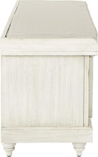 OSP Home Furnishings Dover Coastal Lift-Top Storage Bench with Shutter Face Styling, White Wash Finish with Off-White Fabric Cushion