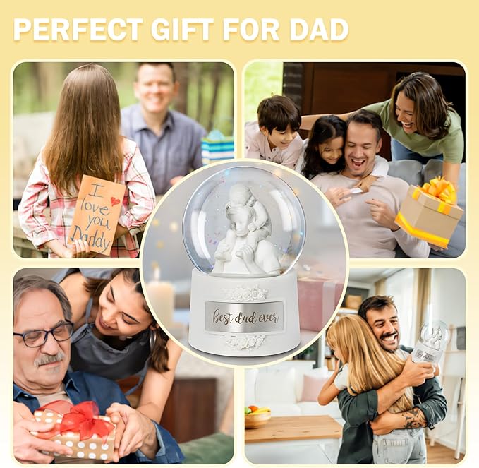 Fathers Day Snow Globe, 5.9" Wind Up Music Box，Christmas Snow Globe for Father's Day Decorations Christmas Decorations Gifts for Dad Father Men Adults Kids
