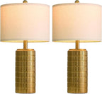 PoKat 23" Brass Gold Ceramic Table Lamps for Living Room, Retro Warm Gold Lamps for Night Stands, Vintage Bronze Decorative Lamps for Bedroom, Antique Gold Brown Nightstand Lamps for Home Decor
