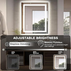 32"x36" LED Bathroom Mirror, Front and Backlit Mirror, Anti-Fog Vanity Mirror with Lights, Stepless Dimmable Illuminated, 3 Colors Smart Mirror (Horizontal/Vertical)