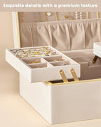 Lolalet Jewelry Box Organizer for Women Girls, 2 Layer Jewelry Organizers and Storage for Necklace Earrings Rings Bracelets, Large Jewellery Holder Case Birthday Valentine Gifts -Cream