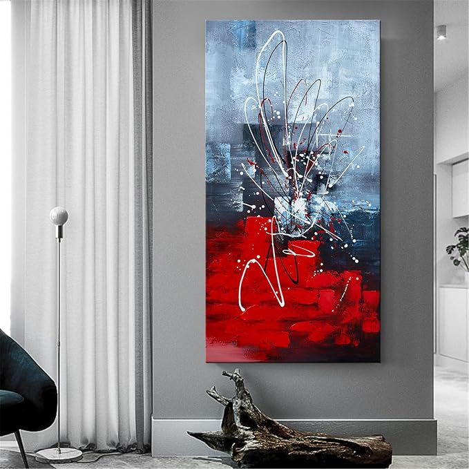 zoinart Abstract Large Vertical Canvas Wall Art 24x48 Inches Hand Painted Modern Colorful Oil Paintings Red Artwork for Living Room Aisle Bedroom Dining Room Wall Decor