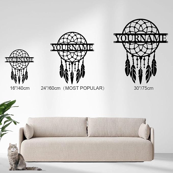 Personalized Dream Catcher Metal Wall Art - Custom Name Iron Sign for Home Decor, 8-30 Inch Black (Style A)