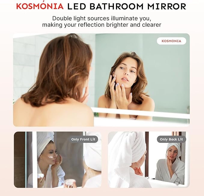 36x24 LED Bathroom Mirror with Lights – Anti-Fog, Dimmable, Backlit & Front Lit Lighted Vanity Mirror for Wall – Smart Bathroom Mirror with Memory Function, Shatterproof Tempered Glass
