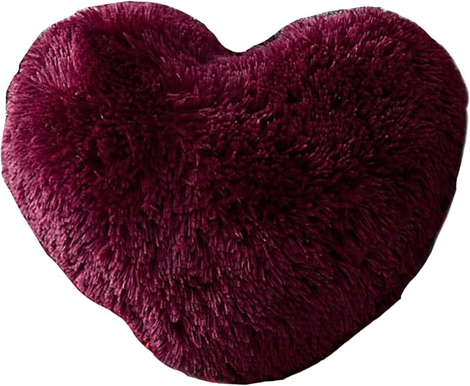 MorroMorn Fluffy Heart Throw Pillows, Shaggy Decorative Pillow for Sofa Couch Bed, Cute Room Decor Decorations for Women Girls Kids (Maroon)