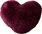 MorroMorn Fluffy Heart Throw Pillows, Shaggy Decorative Pillow for Sofa Couch Bed, Cute Room Decor Decorations for Women Girls Kids (Maroon)