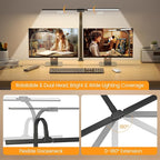 Upgraded LED Desk Lamp for Home Office with RGB, Rotatable Computer Desk Light with Remote, Tall Table Lamp with Clamp for Working, Dimmable Dual Head Task Lighting for Monitor PC, 22W