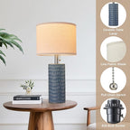 20.5" Modern Ceramic Table Lamps for Bedroom Set of 2, Bedside Lamps for Night Stands with Beige Lampshade, Farmhouse Table Lamp for Living Room Office Dorm, Blue