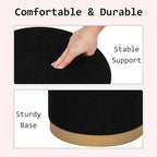 Round Storage Ottoman with Reversible Tray Top, 16.3" Boucle Ottoman Footrest Stool with Metal Base, Upholstered Vanity Stool with Storage for Living Room Bedroom, Black