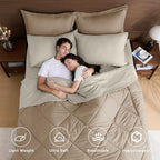HEVUMYI Khaki & Linen California King Comforter Set - 7-Piece All Season Bed in a Bag Cal King, Ultra Soft Bedding Set with Comforter, Flat Sheet, Fitted Sheet, Pillowcases, Pillow Shams