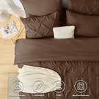 CozyLux Full Size Comforter Sets Brown, 7 Pieces Pintuck Bed in A Bag Brown Comforter Full Size, Pinch Pleat Bedding Sets with All Season Comforter, Sheets, Pillowcases & Shams