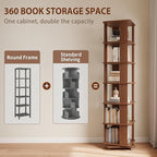 Solid Wood Rotating Bookshelf, 6-Tier Rolling Book Shelf，360 Degree Revolving Bookcase，Spinning Bookshelf Tower for Small Spaces, Corner, Bedroom，Office，Living Room，Classroom （Walnut）