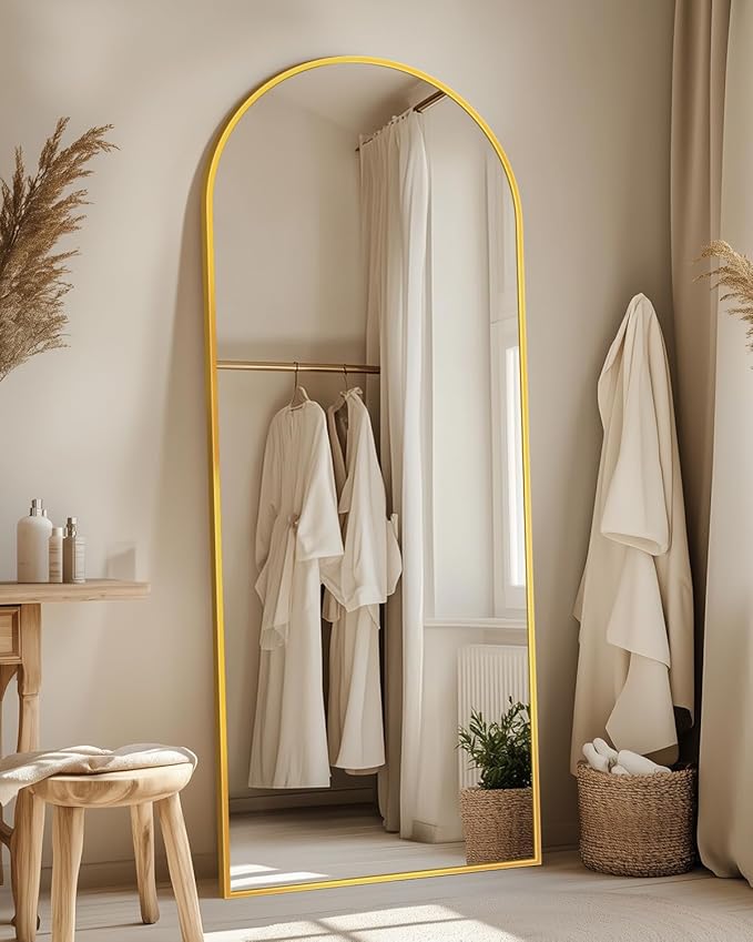 Suidia Arched Full Length Mirror, 58"x18" Floor Mirror Freestanding, Floor Standing Full Body Mirror with Stand for Bedroom, Hanging Leaning Mounted for Living Room Cloakroom, Gold