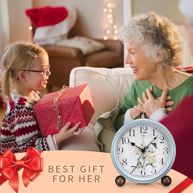 Maxspace 5.2in Desk Clock, Retro Silent Analog Clock Non-Ticking & Battery Operated with Quartz Movement,Clock Decor for Bedroom Living Room