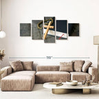 Elephant Stock Cross Canvas - 5 Panel Christian Pictures Decor - Canvas Print Wall Decor - Christian Cross Wall Art - 80" X 36"