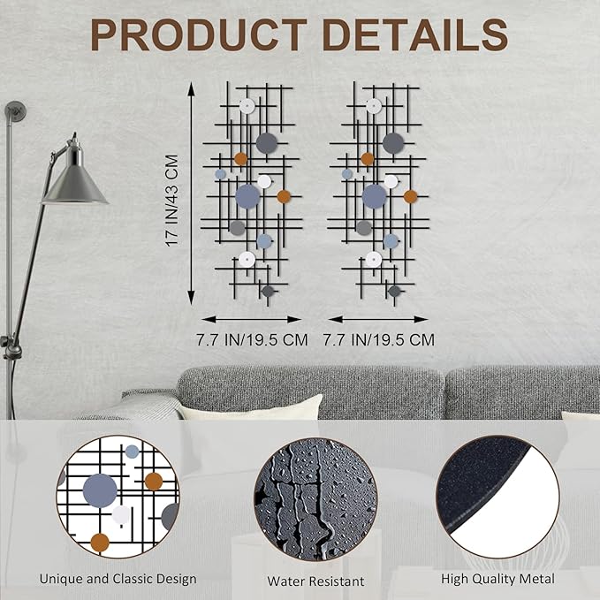 ruelen Set of 2 Minimalist Geometric Wall Decor - Modern Metal Wall Art for Living Room, Bedroom & Office – Abstract 3D Design in Dark Colorful Style
