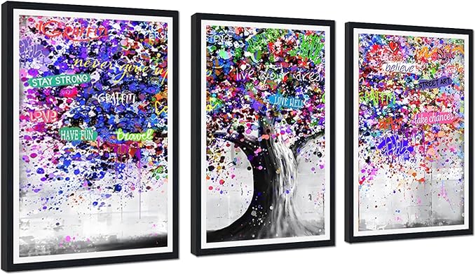 Novatique Tree Wall Art Decor Graffiti Picture Wall Decor Abstract Tree of Life Canvas Painting Print for Living Room Bedroom,24" x 36" x 3pcs
