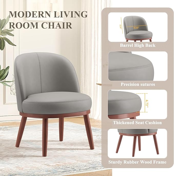 Accent Chair Mid-Century Modern Chair PU Leather Upholstered Armless Chair Set of 2, Suitable for Living Room, Bedroom, Balcony,Light Gray