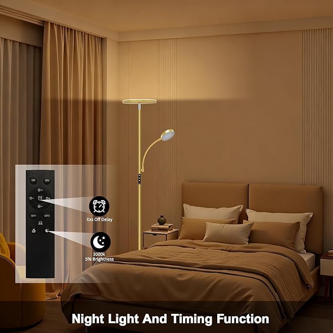 Gold Floor Lamps for Living Room,42W/4200LM Super Bright Floor Lamp with Reading Light,69'' Tall Standing Lamp with Remote & Touch Control, Modern Torchiere Floor Lamp for Bedroom,Office