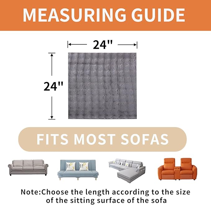 Non-Slip Couch Arm Covers,Thick Soft Recliner Arm Chair Covers Set of 2 Waterproof Armrest Covers for Sofa, Washable Faux Fur Sofa Arm Cover (Grey, 24" x 24" 2 Pack)