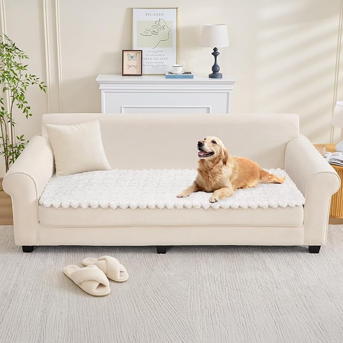Couch Cover for Dogs, Non Slip Fuzzy Pet Couch Covers for Sofa,Couch Covers for Sofa Pet Friendly,Thick Soft Sofa Slipcovers Cushion Protector(White, 28" x 59"/70 x 150cm)