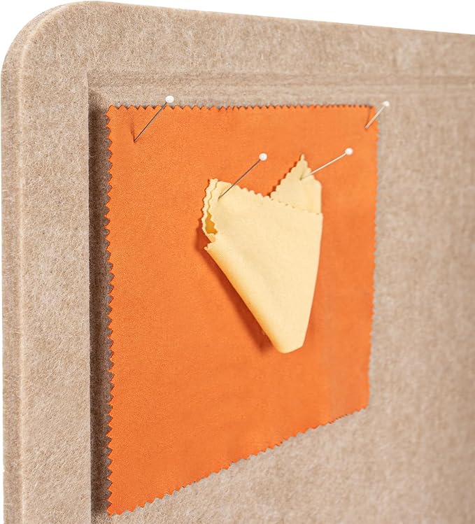 Bulletin Board, 36 x 24 inches Felt Board - Decorative Pin Board, Cork Board Alternative for Wall, 3' x 2' Foldable Self-Adhesive Vision Board Prayer Board with 20 Pushpins - Beige Brown