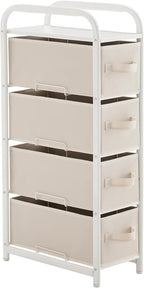 MAX Houser 4 Drawer Narrow Dresser Fabric Storage Tower Vertical Slim Storage Chest Organizer Nightstand Side/End Table Small Standing Organizer Removable Drawers Wood Top for Bedroom, Bathroom(Beige)