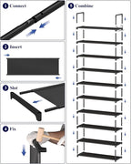 Kitsure Shoe Rack for Closet - 10-Tier Shoe Organizer with Hook Rack, Large-Capacity & Space-Saving Shoe Shelf for Entryway, Bedroom, Living Room,32.2" x 11.8" x 68.5", Black