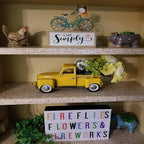 Farmhouse Yellow Truck Metal Decor,Vintage Outdoor Iron Truck Decor, Rustic Pick-up Planter,Antique Car Decoration,Desktop Wine Rack Stand,Decorative Tabletop Storage