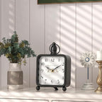 Vintage Black Table Clock on Stand, Desk and Shelf Decor Clock, French Rustic Style Mantel Clocks for Farmhouse, Living Room, Bedroom, Bedside, Gift (8.5" H x 5.5" W)