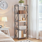 HOOBRO Bookshelf, 5-Tier Industrial Bookcase, Book Shelf Storage Organizer, Tall Bookshelf with Metal Frame for Living Room, Bedroom, Home Office, Kitchen, Greige and Black BG73SJ01