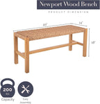 Alaterre Furniture Newport 40 Inch Solid Wood Entryway Bench - Modern Farmhouse Indoor Decorative Bench with Handcrafted Woven Rope Seat - Furniture for Entryway, Dining Room, or Kitchen (Natural)