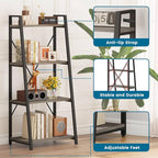BON AUGURE Ladder Bookshelf, 4 Tier Ladder Shelf Bookcase, Wood Leaning Book Shelves for Living Room, Bedroom, Home Office Shelving Unit (Dark Grey Oak)