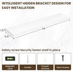 55 Inch Floating Shelves, 12 Inch Deep Floating Shelves for Wall, Floating Shelf with Invisible Brackets, 55 Inch Wide x 12 Inch Deep Wall Shelves for Bathroom, Bedroom, Living Room,1 Pack,White