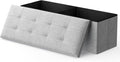 MoNiBloom 43 Inch Folding Storage Ottoman Bench, Linen Fabric Ottoman Footrest, Storage Chest, Padded Seat, End of Bed Bench for Living Room, Bedroom, Entryway, Light Gray