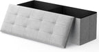 MoNiBloom 43 Inch Folding Storage Ottoman Bench, Linen Fabric Ottoman Footrest, Storage Chest, Padded Seat, End of Bed Bench for Living Room, Bedroom, Entryway, Light Gray