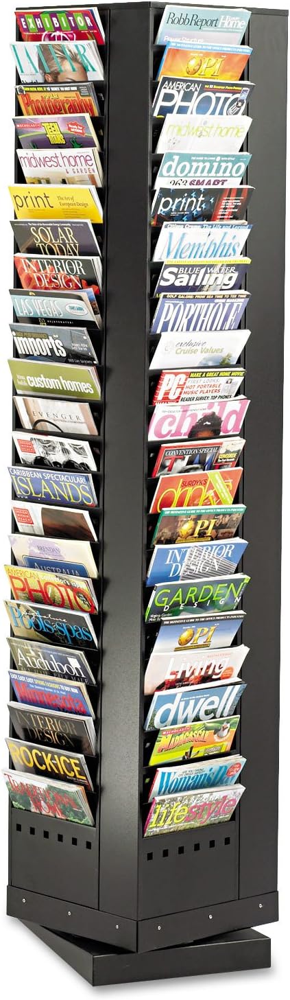 Safco 4325BL Industrial Steel Rotary Magazine & File Rack - 92 Pocket, Black - 360° Rotational Steel Base, 5 lbs. Capacity Per Pocke