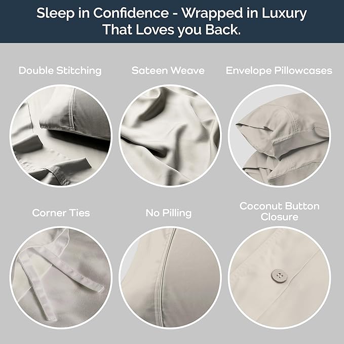 Olive + Crate Tencel Eucalyptus Cooling Duvet Cover Set - Hypoallergenic, Lyocell Tencel Duvet Cover - Soft, Temperature Regulating with Hidden Button Closure & Corner Ties - Queen Size, Beige