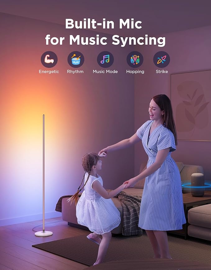 Govee RGBIC Floor Lamp Basic, LED Corner Lamp Works with Alexa, 1000lm Modern Floor Lamp with Music Sync and 16 Million DIY Colors, Color Changing Standing Lamp for Bedroom Living Room
