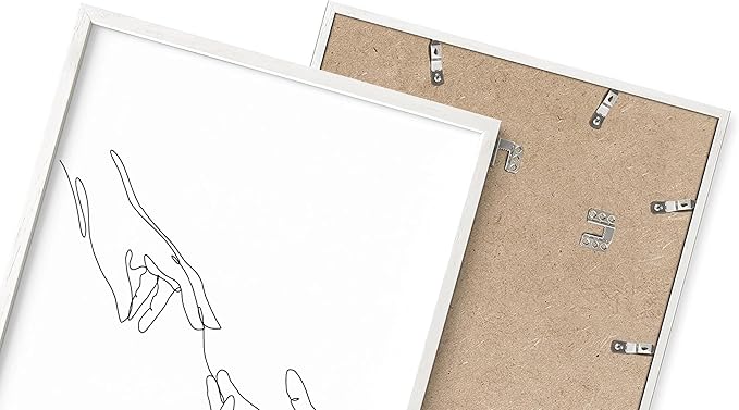 Minimalist Reaching Hands Wall Art Continuous Line Drawing Connection Symbol 8x10 Inch Oak Wood White Framed Aesthetic Modern Decor Print for Bedroom Living Room