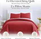 Southshore Fine Living, Inc. Red Quilt King Size Set with 2 Pillow Shams, Soft Microfiber Bedspread, Stain & Pet Hair Resistant Bedding, Cal/King Quilt Set with 2 Pillow Shams, Chili Pepper Red